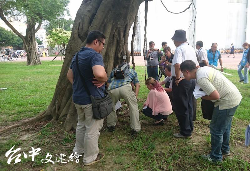 與會人員觀察台中市中山堂樹木狀況(圖:台中市文化局)