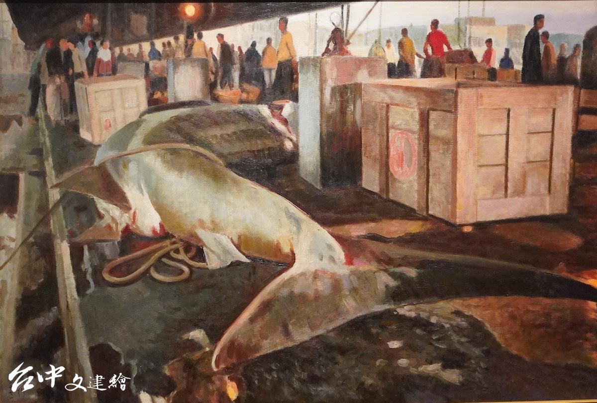 清晨魚市,李梅樹,1971,油彩。(翻攝:謝平平)