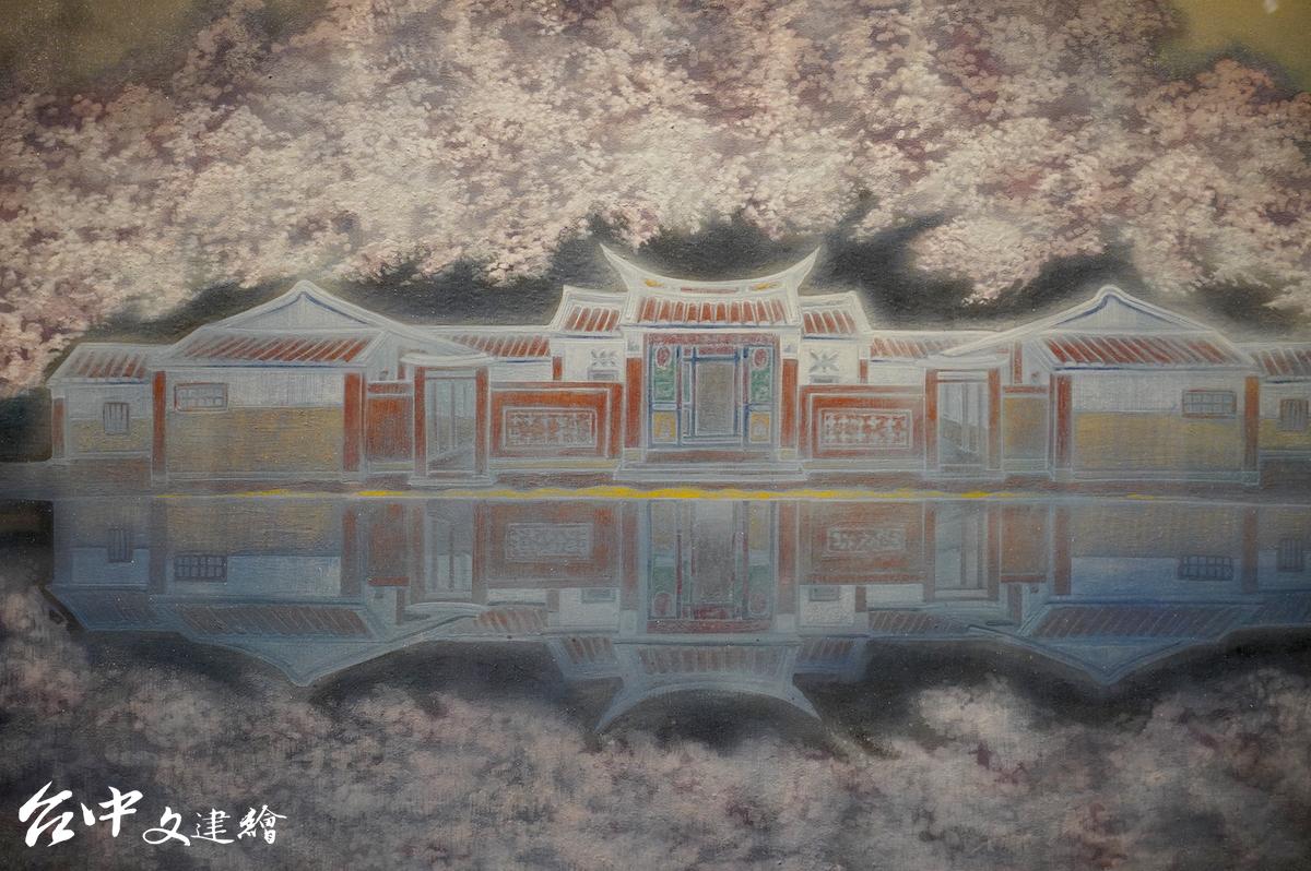 呂金龍,膠彩,水映(局部),100X61公分,2015。(圖:台中文建繪)
