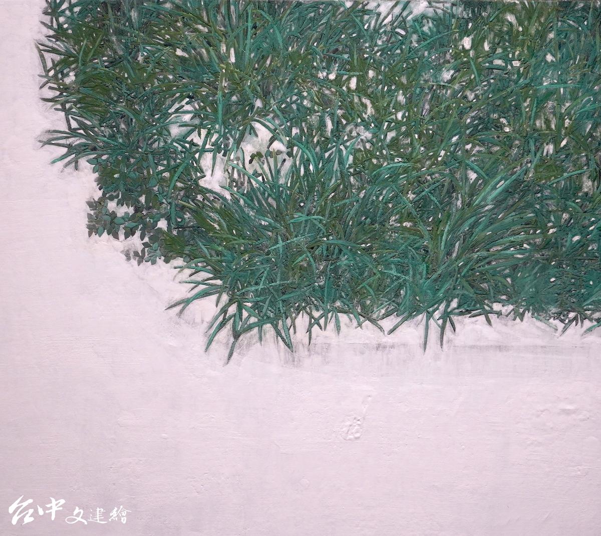 青木(黃敏欽),膠彩,叢綠十一/道路之一,45.5X53公分,2015。(圖:台中文建繪)