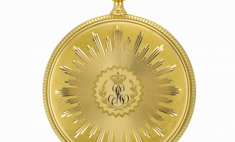 鐘錶大師寶璣所製造的第一只陀飛輪金錶,訂製者為英王喬治三世,今年以遠超過估價 6 千萬台幣成交。(圖:業者提供)