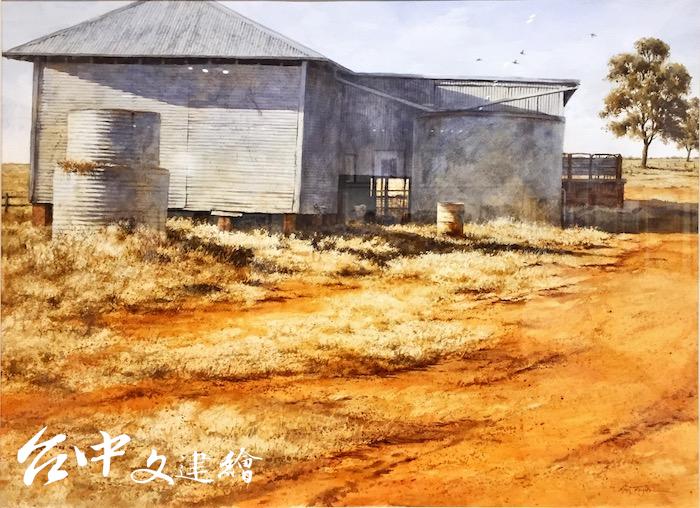 以野生動物、大自然為主題創作的 Guy Troughton 備受推崇。作品〈奧布賴恩的剪羊毛棚 O'Brien's Shearing Shed〉,56 X 76 公分,2020。