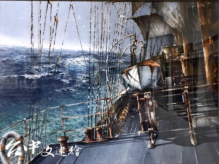 同為國際海洋畫家協會會員的 John Woodland 作品〈歸鄉 Homeward Bound〉,2020,45 X 61 公分。