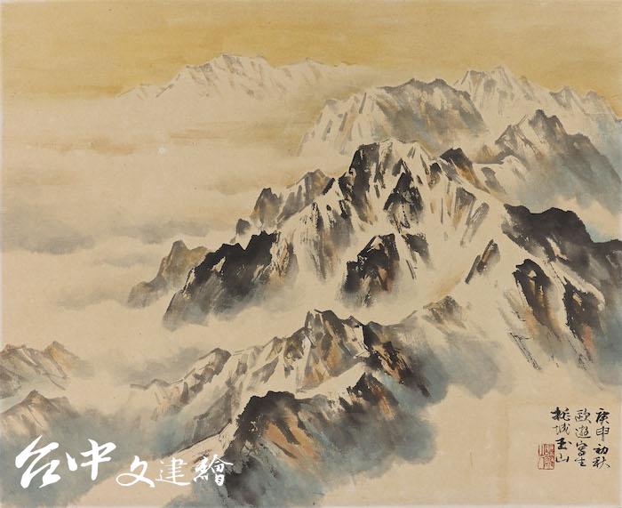 林玉山,〈瑞士雪山〉,1980,彩墨、金(圖:國立臺灣美術館)